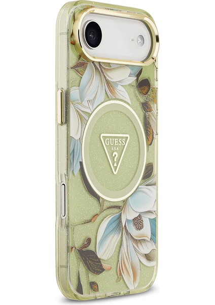 iPhone 17 Air Kılıf Guess Lisanslı M-Safeli Simli Çiçek Desenli Metal Kamera Çerçeveli Kapak Yeşil fırsatları
