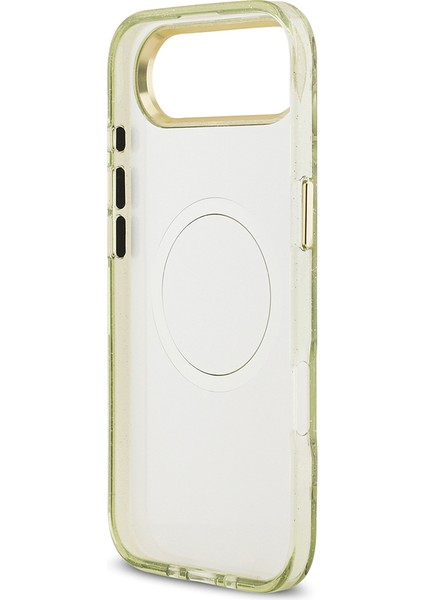 iPhone 17 Air Kılıf Guess Lisanslı M-Safeli Simli Çiçek Desenli Metal Kamera Çerçeveli Kapak Yeşil