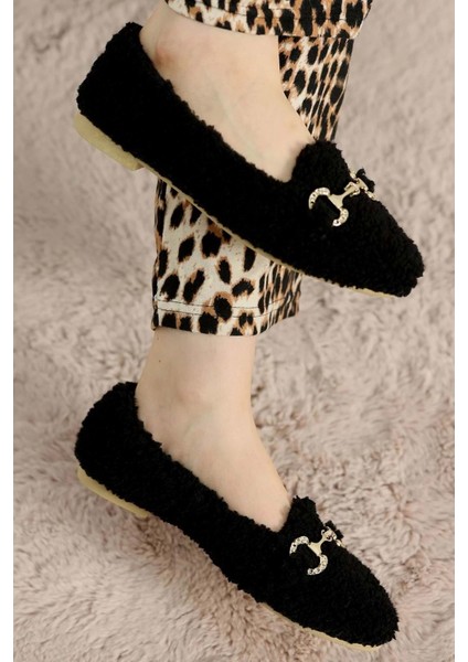 Kadın Gold Tokalı Kışlık Babet Ev ve Dış Mekan Ayakkabısı - Siyah - 37 fiyatları