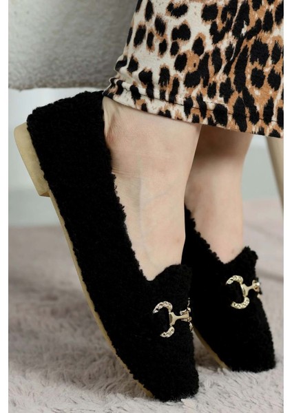 Kadın Gold Tokalı Kışlık Babet Ev ve Dış Mekan Ayakkabısı - Siyah - 37 modelleri