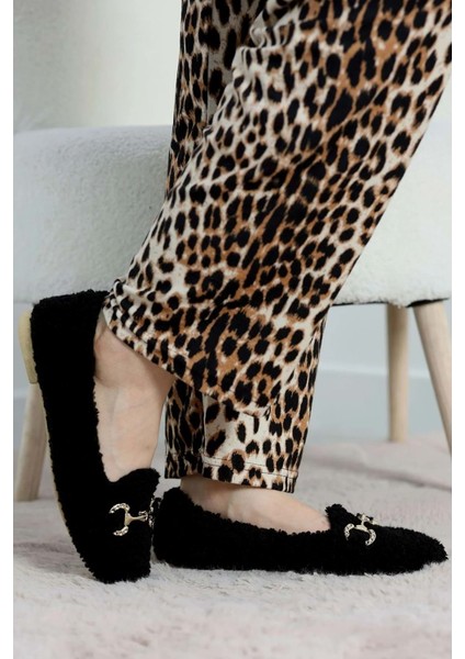 Kadın Gold Tokalı Kışlık Babet Ev ve Dış Mekan Ayakkabısı - Siyah - 37 fırsatları