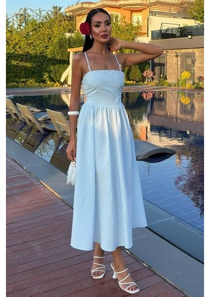 Sırtı Çapraz Ipli Boncuk Detaylı Elbise 2902-08 modelleri