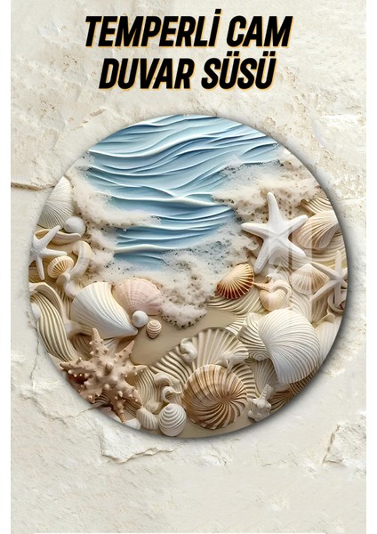 3D Görünümlü Temperli Cam Tablo – Deniz ve Deniz Kabuğu Temalı Duvar Süsü Uv Baskı 33X33 CM-CDS123 fiyatları