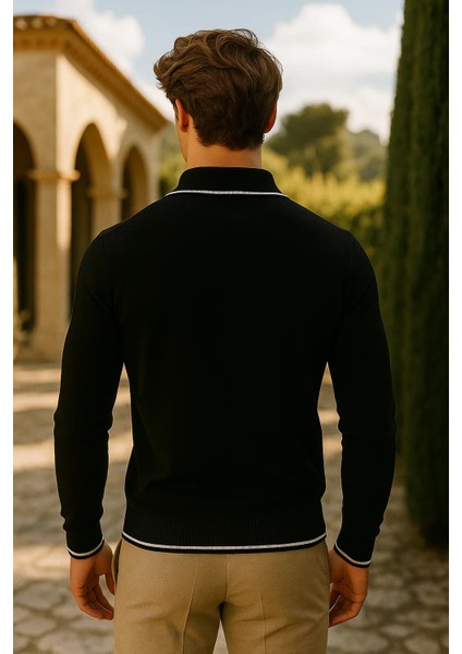 Erkek Günlük Fermuarlı Siyah Uzun Kollu Polo Yaka Triko indirimleri