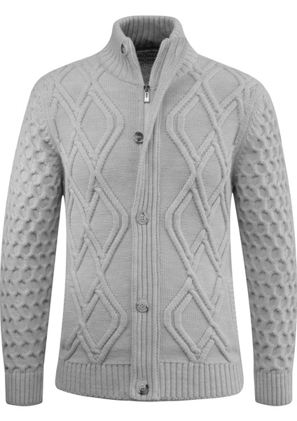 Erkek Kalın Örgü Triko Hırka Düğmeli ve Fermuarlı Cepli Klasik Kalıp - 5248M