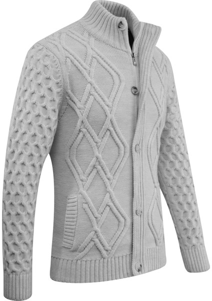 Erkek Kalın Örgü Triko Hırka Düğmeli ve Fermuarlı Cepli Klasik Kalıp - 5248M fiyatları