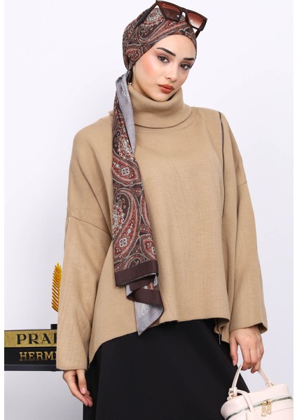 Vizon Balıkçı Yaka Fermuarlı Triko Kazak