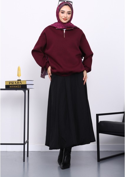 Mürdüm Yaka Fermuarlı Üç İplik Şardonlu Sweat fiyatları