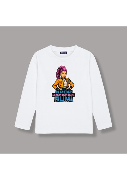 Kpop Demon Hunters Huntrix Rumi Uzun Kollu Baskılı Kız Çocuk Tişört (4-13 Yaş)