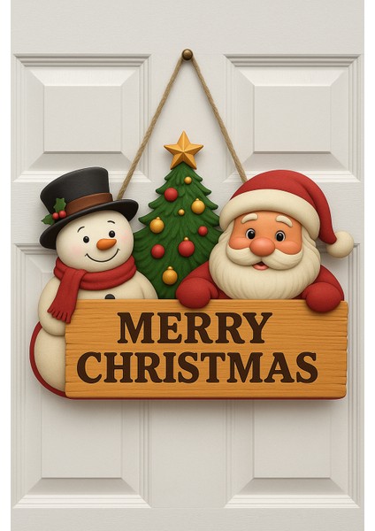 30-18CM Yılbaşı Temalı Kapı Süsü Ahşap Yılbaşı Süsü