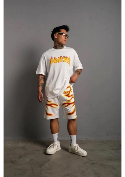 Erkek alev Baskılı Ikili Şortlu Takım - Beyaz modelleri