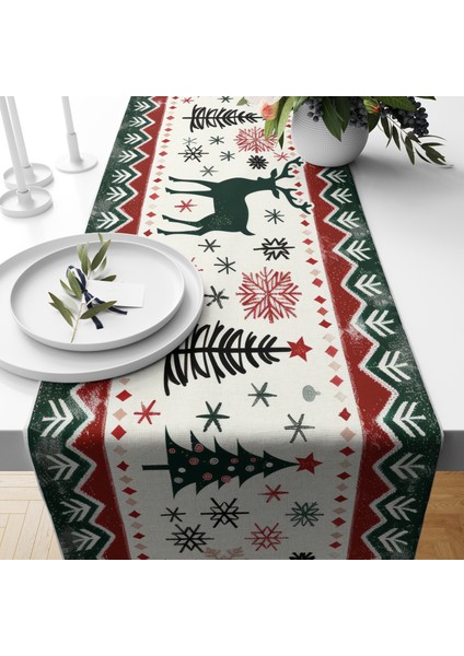 Dijital Baskılı Runner - Yılbaşı / Christmas Desenli - 140X40 cm