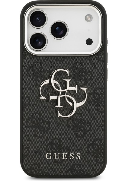 iPhone 17 Pro Kılıf Guess Lisanslı Gümüş Kamera Çerçeveli 4g Desenli Büyük 4g ve Yazı Logolu Siyah modelleri