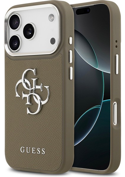 iPhone 17 Pro Uyumlu Kılıf Guess Orjinal Lisanslı Grained 4g Metal Büyük Logolu Kapak Kahverengi
