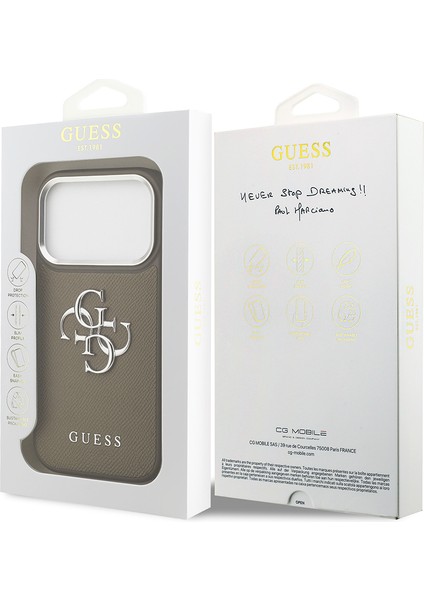 iPhone 17 Pro Uyumlu Kılıf Guess Orjinal Lisanslı Grained 4g Metal Büyük Logolu Kapak Kahverengi