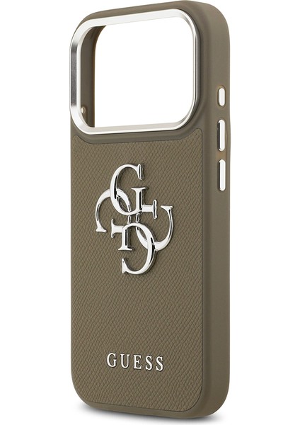 iPhone 17 Pro Uyumlu Kılıf Guess Orjinal Lisanslı Grained 4g Metal Büyük Logolu Kapak Kahverengi