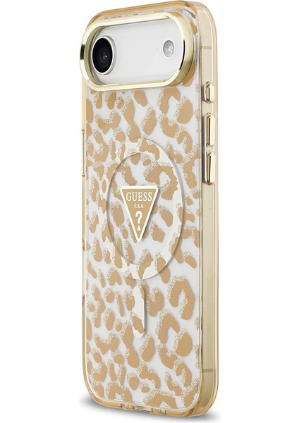 iPhone 17 Air Uyumlu Kılıf Guess Lisanslı M-Safeli Üçgen Logolu Simli Leopar Desenli Kahverengi fiyatları