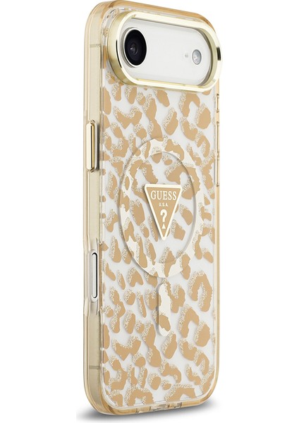 iPhone 17 Air Uyumlu Kılıf Guess Lisanslı M-Safeli Üçgen Logolu Simli Leopar Desenli Kahverengi fırsatları