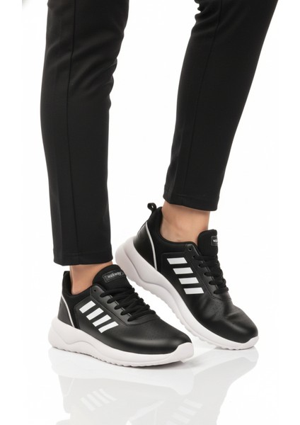 Siyah Beyaz Bağcıklı Hafif Esnek Unisex Spor Ayakkabı Nereus G
