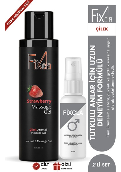 Çilek Aromalı Su Bazlı Jel 150 ml + Uzun Deneyim Spray 30 ml (Gri Seri) – 2’li Set