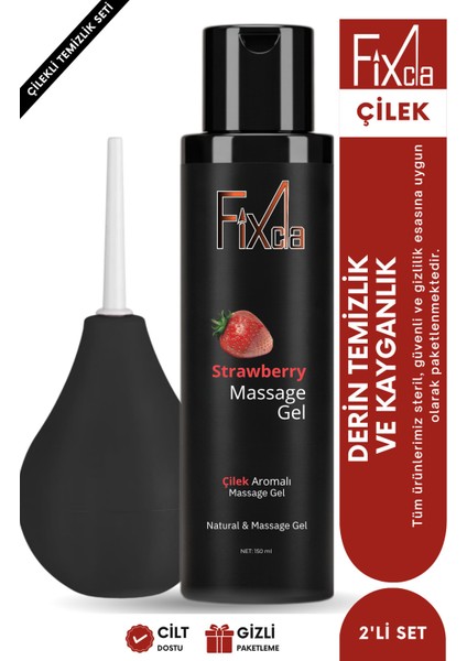 Fixca Çilek Aromalı Kayganlaştırıcı Jel 150 ml (Su Bazlı) + Anal Temizleme Pompası – 2’li Set