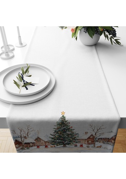 Dijital Baskılı Runner - Yılbaşı / Christmas Desenli - 140X40 cm