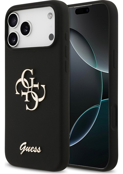 iPhone 17 Pro Max Uyumlu Kılıf Guess Orjinal Lisanslı Grained Yazı Logolu Kapak Siyah