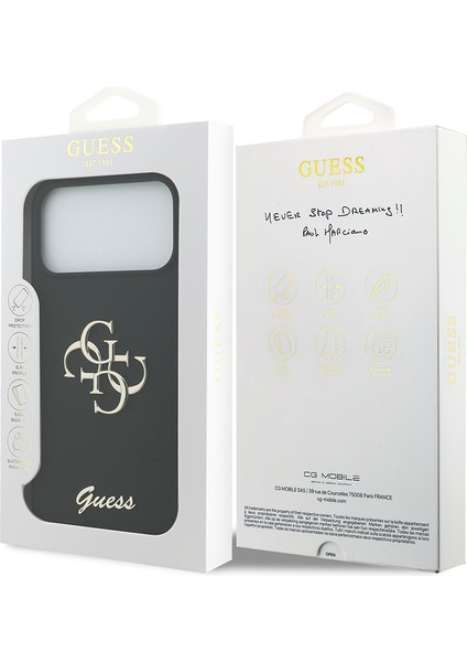 iPhone 17 Pro Max Uyumlu Kılıf Guess Orjinal Lisanslı Grained Yazı Logolu Kapak Siyah