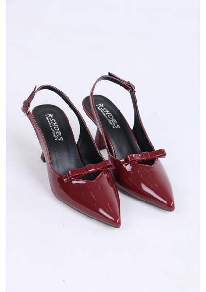 Sivri Burun Bordo Rugan Topuklu Ayakkabı – Zarif Fiyonk Detaylı fırsatları