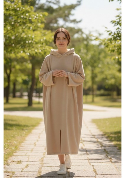 Serona Wellsoft Peluş Kapüşonlu Uzun Panço Yumuşak Dokulu Giyilebilir Tv Battaniyesi | Bej S/m