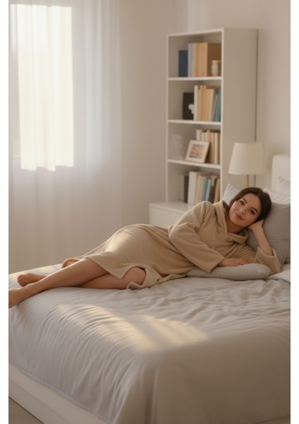 Serona Wellsoft Peluş Kapüşonlu Uzun Panço Yumuşak Dokulu Giyilebilir Tv Battaniyesi | Bej S/m