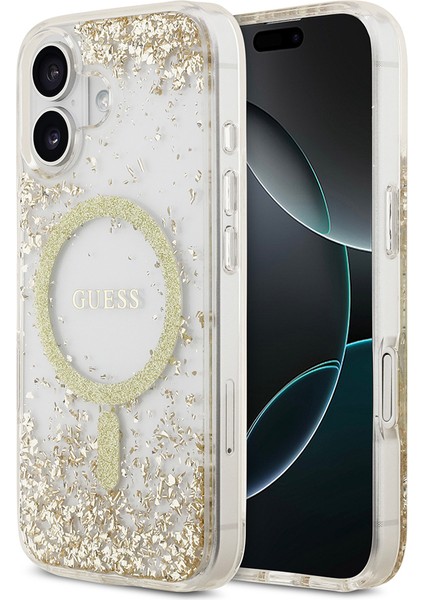 iPhone 17 Uyumlu Kılıf Guess Orjinal Lisanslı M-Safe Özellikli Transparan Resin Bottom Kapak Gold