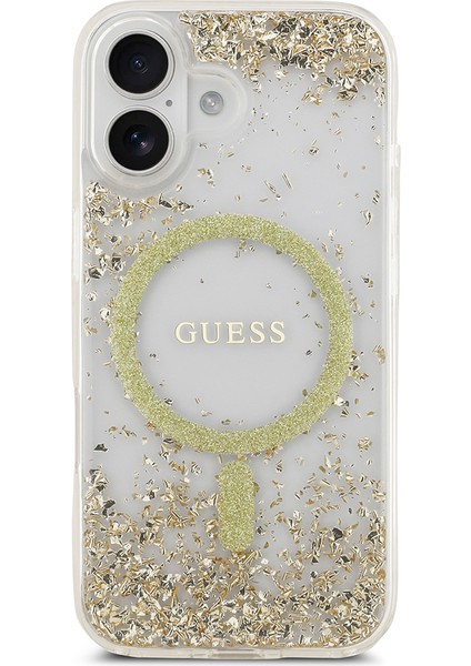 iPhone 17 Uyumlu Kılıf Guess Orjinal Lisanslı M-Safe Özellikli Transparan Resin Bottom Kapak Gold modelleri