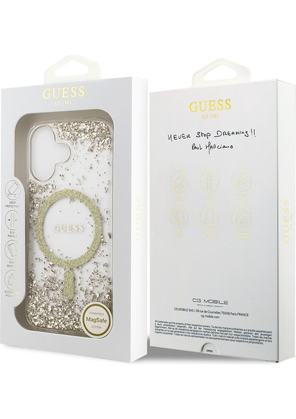 iPhone 17 Uyumlu Kılıf Guess Orjinal Lisanslı M-Safe Özellikli Transparan Resin Bottom Kapak Gold