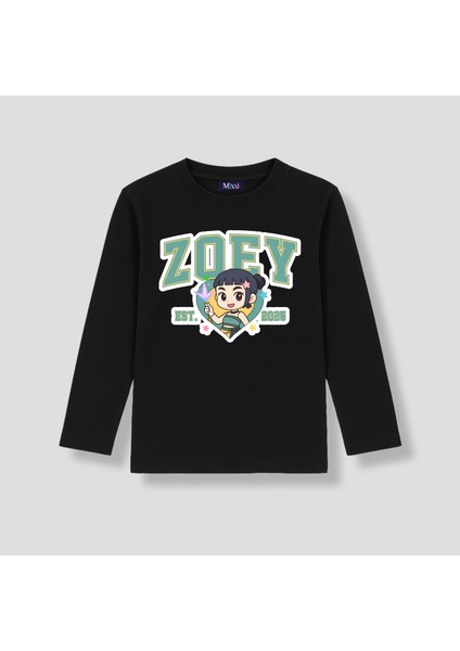 Kpop Demon Hunters Huntrix Zoey Uzun Kollu Baskılı Kız Çocuk Tişört (4-13 Yaş)