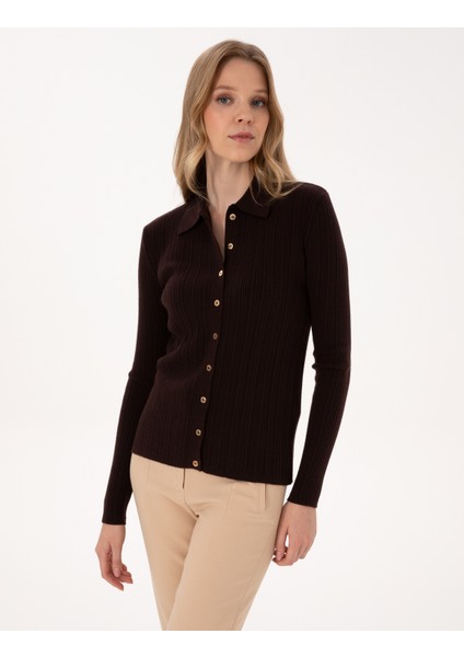 Kadın Kahverengi Slim Fit Triko Hırka 50316338-VR029