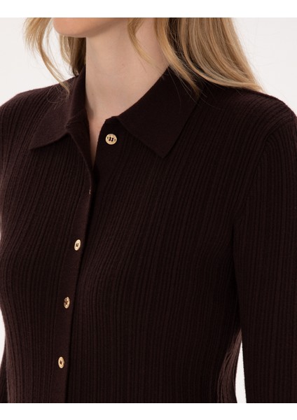 Kadın Kahverengi Slim Fit Triko Hırka 50316338-VR029