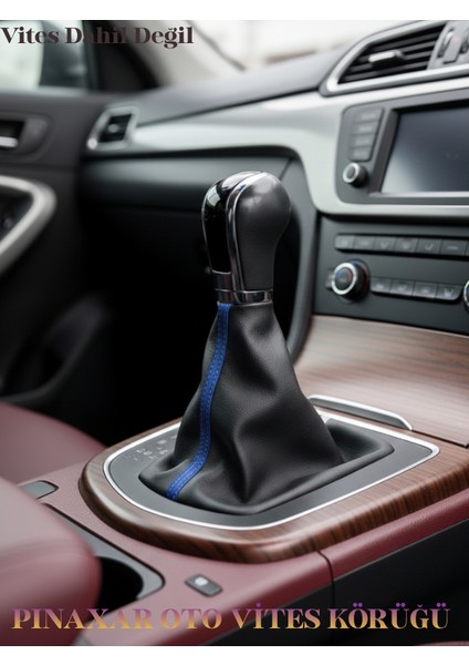 Nissan Almera Siyah Deri Özel Yeni Tasarım Mavi Şerit Spor Dikiş Vites Körüğü