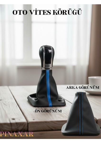 Nissan Almera Siyah Deri Özel Yeni Tasarım Mavi Şerit Spor Dikiş Vites Körüğü