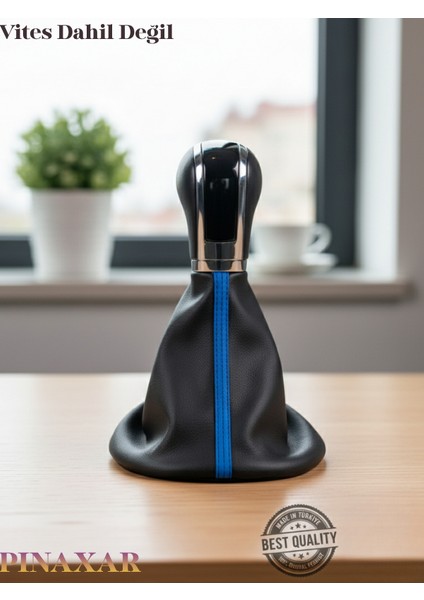 Nissan Almera Siyah Deri Özel Yeni Tasarım Mavi Şerit Spor Dikiş Vites Körüğü