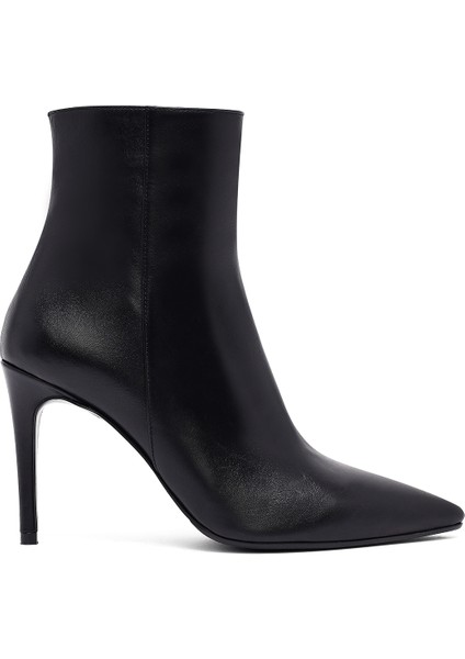 Kadın Siyah Fermuarlı Yüksek Ince Topuklu Deri Bot 25WFD133018