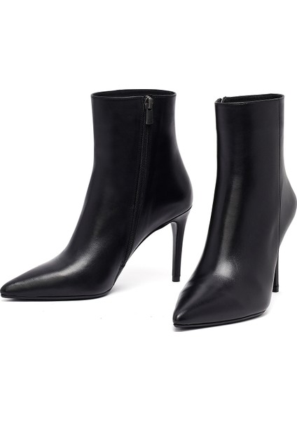 Kadın Siyah Fermuarlı Yüksek Ince Topuklu Deri Bot 25WFD133018 modelleri