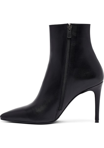 Kadın Siyah Fermuarlı Yüksek Ince Topuklu Deri Bot 25WFD133018 fırsatları
