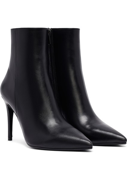 Kadın Siyah Fermuarlı Yüksek Ince Topuklu Deri Bot 25WFD133018 indirimleri