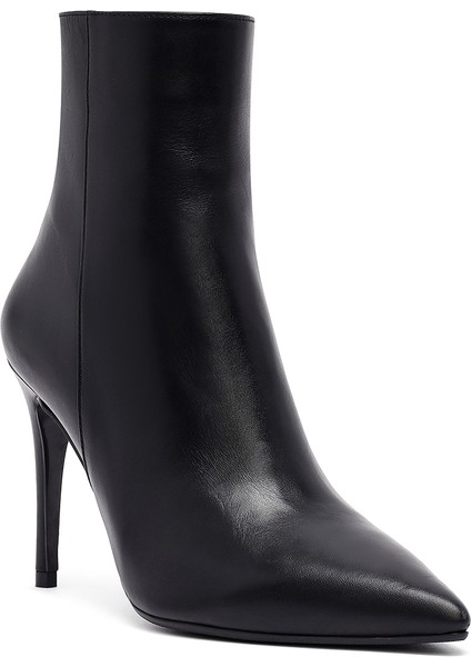 Kadın Siyah Fermuarlı Yüksek Ince Topuklu Deri Bot 25WFD133018