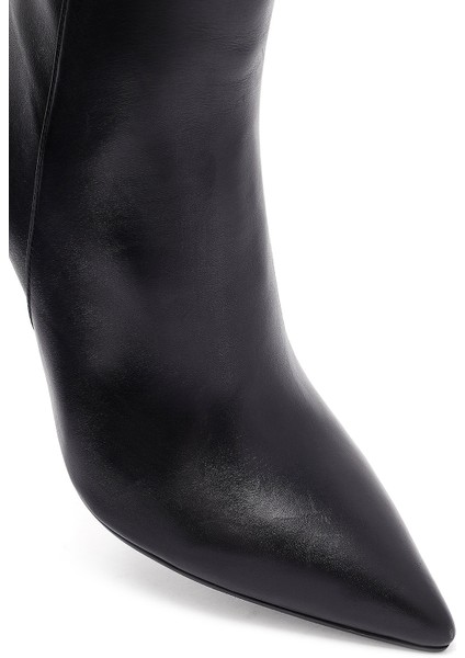 Kadın Siyah Fermuarlı Yüksek Ince Topuklu Deri Bot 25WFD133018