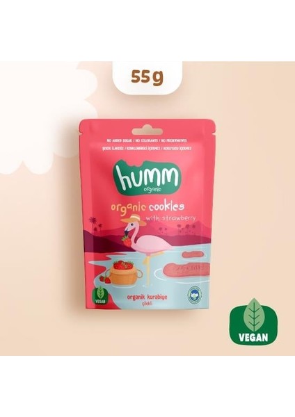 Humm Organik Vegan Çilekli Kurabiye 55 gr