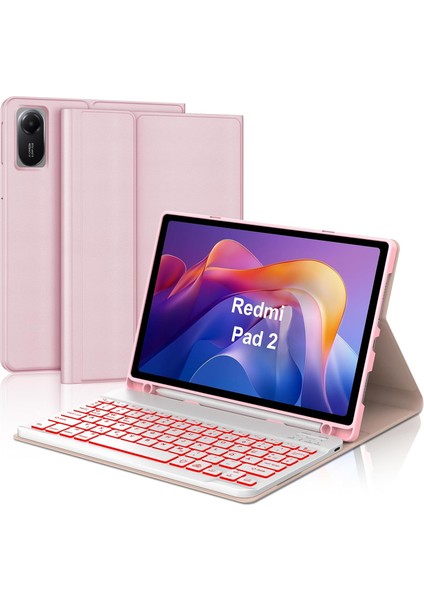 Xiaomi Redmi Pad 2 Uyumlu Tablet Klavyeli Kılıf Kablosuz Bluetooth Akıllı Kalem Bölmeli Tükçe Q Klavyeli Tablet Kılıfı