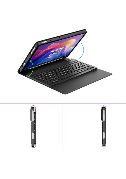 Xiaomi Redmi Pad 2 Uyumlu Tablet Klavyeli Kılıf Kablosuz Bluetooth Akıllı Kalem Bölmeli Tükçe Q Klavyeli Tablet Kılıfı fırsatları