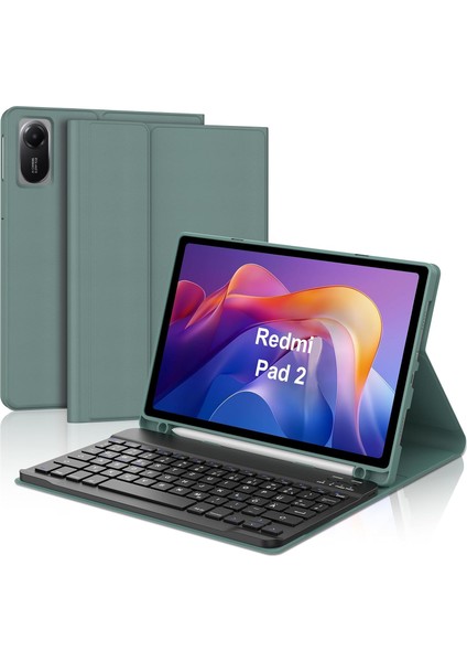 Xiaomi Redmi Pad 2 Uyumlu Tablet Klavyeli Kılıf Kablosuz Bluetooth Akıllı Kalem Bölmeli Tükçe Q Klavyeli Tablet Kılıfı
